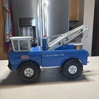 Vintage Mighty Tonka Blue Dual Boom Wrecker, Tow Truck, 24 Hour Service
