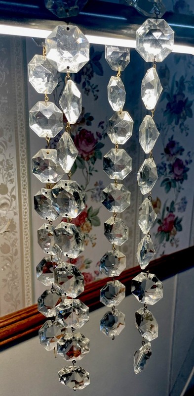 Vtg 40 Czech Clear Glass Chandelier Large Handcut Crystal Prisms With Brass Wire