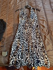 White House Black Market Black/White Floral Halter Satin Fit & Flare Dress 0