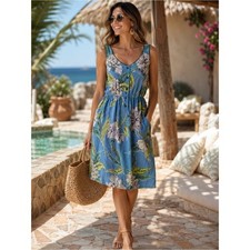 Anthropologie Moulinette Soeurs 100% Silk Floral Dress Blue Size 6 Pockets