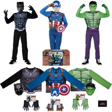Avengers Costume Set M 8-10 Masks Tops Gloves Captain America Hulk Black Panther