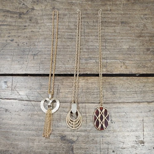 THREE Vintage Sarah Coventry Necklace LOT Amber Gold Tone Signed Costume Jewelry