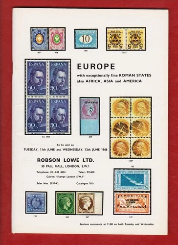 EARLY AUCTION CATALOGUE – EUROPE with ROMAN STATES, PLUS  AFRICA, ASIA & AMERICA