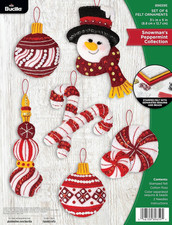 Felt Applique 6 Piece Ornament Making Kit, Snowman'S Peppermint Collection, Perf