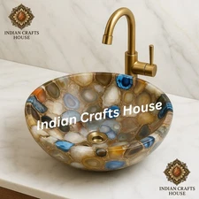 Serene & Vibrant Mixed Agate Round Washbasin / Sink Handmade Work Home Decor