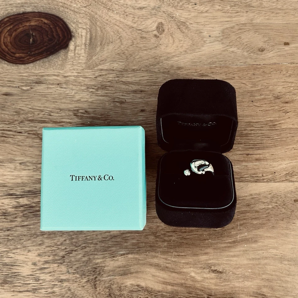 Auth TIFFANY & Co. Pure Silver 925 Paloma Picasso Diamond Heart Ring SZ0 KA063 - Image 4 of 4