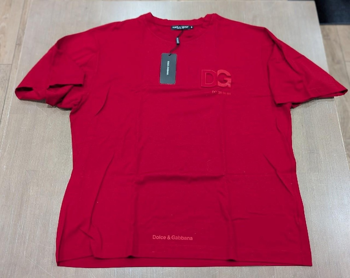 $595 Mens Authentic Dolce Gabbana Embossed D&G Logo T-Shirt Red 56 