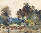 Vintage Watercolor Landscape Painting Giclee Print on Fine Art Paper