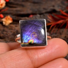 Natural Purple Labradorite Ring Purple Stone 925 Sterling Silver Boho Rings