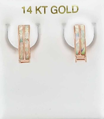 GENUINE OPAL HUGGIES EARRINGS 14K ROSE GOLD - New With Tag