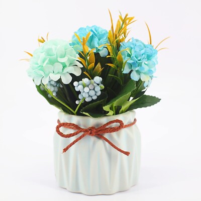 Artificial Flower Bouquets with Mini Ceramic Vases, Fake Silk, Hydrangea