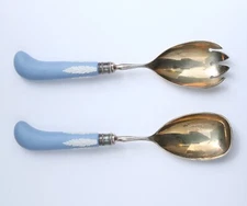 Wedgwood Salad Server Set Cream on Lavender Pale Blue Jasperware Excellent