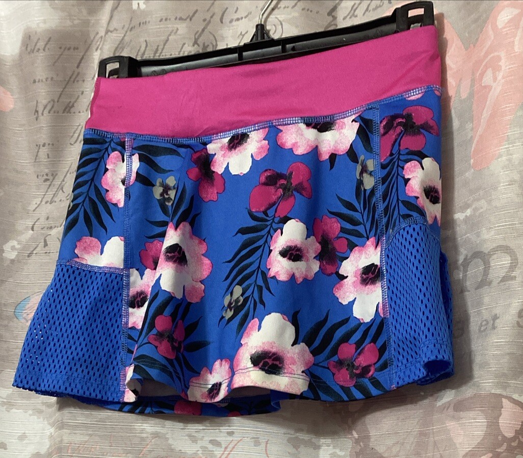 AVIA Hawaiian Skort Girls M (7-8) Pink Purple Floral Drawstring Closure