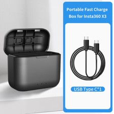 For Insta360 X3 Fast Charging Hub Dual Type-C Battery Box Case Charger Portable