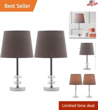 Set of 2 16-Inch LED Crystal Table Lamps with Light Grey Shades for Living Rooms