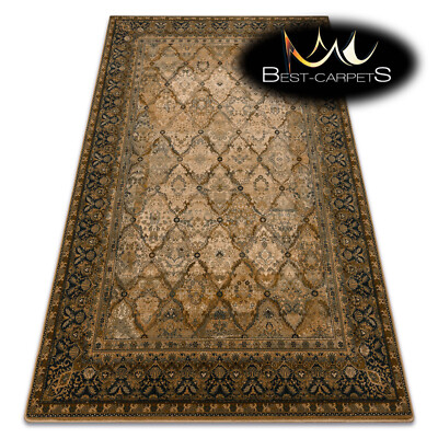 Orientalische NATURWOLLE Teppiche ''''SUPERIOR'''' GRENADA beige Cognac Rahmen beste Qualität