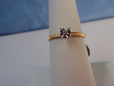 Solid 14k Yellow Gold Tw Round Diamond Promise Keepsake Ring Size 