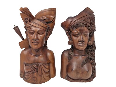 Vintage Carved Man And Woman Bali ''Iron Wood'' Carving Sculpture Signed