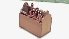 Dollhouse Miniature Wood Tool Box With Metal Tools 1/12"  Scale