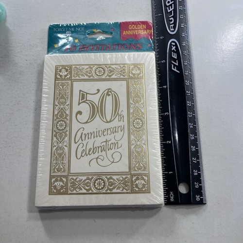 Golden Wedding 50th Anniversary Invitations Party VTG 1990s Card Gold foil pack - Picture 5 of 24
