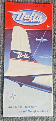 1951 DELTA April AIRLINE Timetable Schedule Fares Brochure