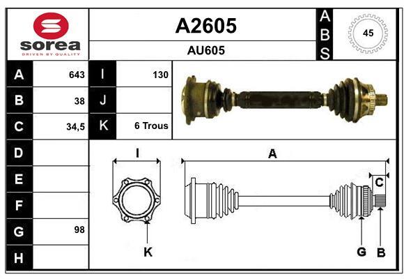 Arbre de transmission SNRA A2605 anti-vibration pour Audi A6 C5 Avant