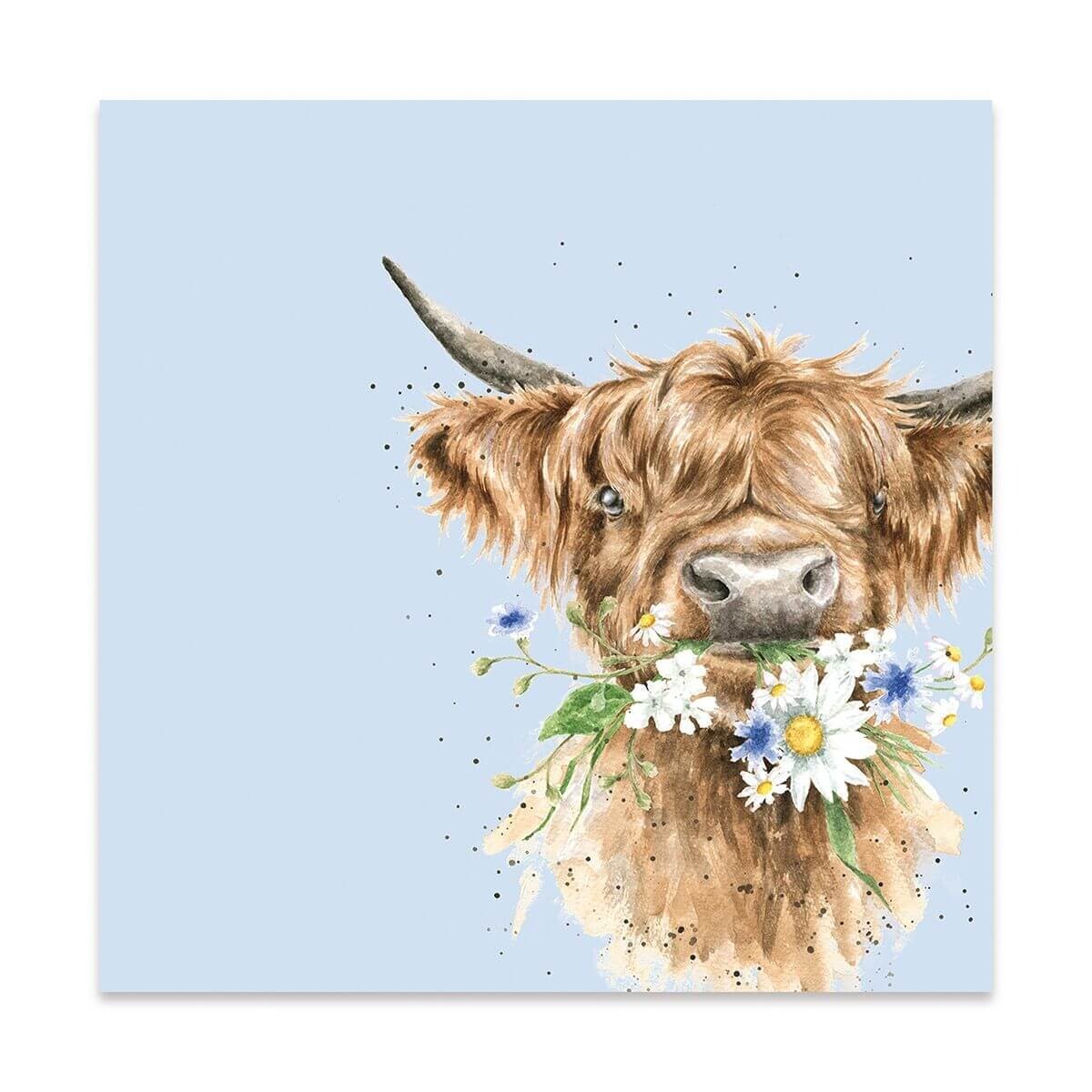 Wrendale Napkins Daisy Cow - 20 Illustrated Blue Lunch Napkins