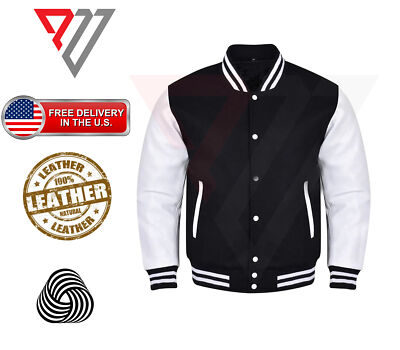 Varsity Letterman Wool & Real Cowhide Leather Sleeves High Quality Bomber Jacket