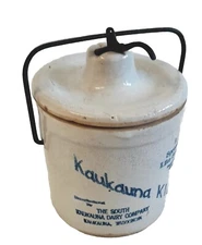 Vintage Kaukauna Klub Milk Cheese Ceramic Crock w/ Lid Storage Container 4" Tall