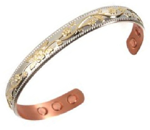Bracelet en cuivre Verbenia argenté avec aimants néodyme puissants pour homme et femme