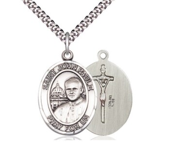 St John Paul II Sterling Silver Pendant on a 24" Light Rhodium Heavy ...