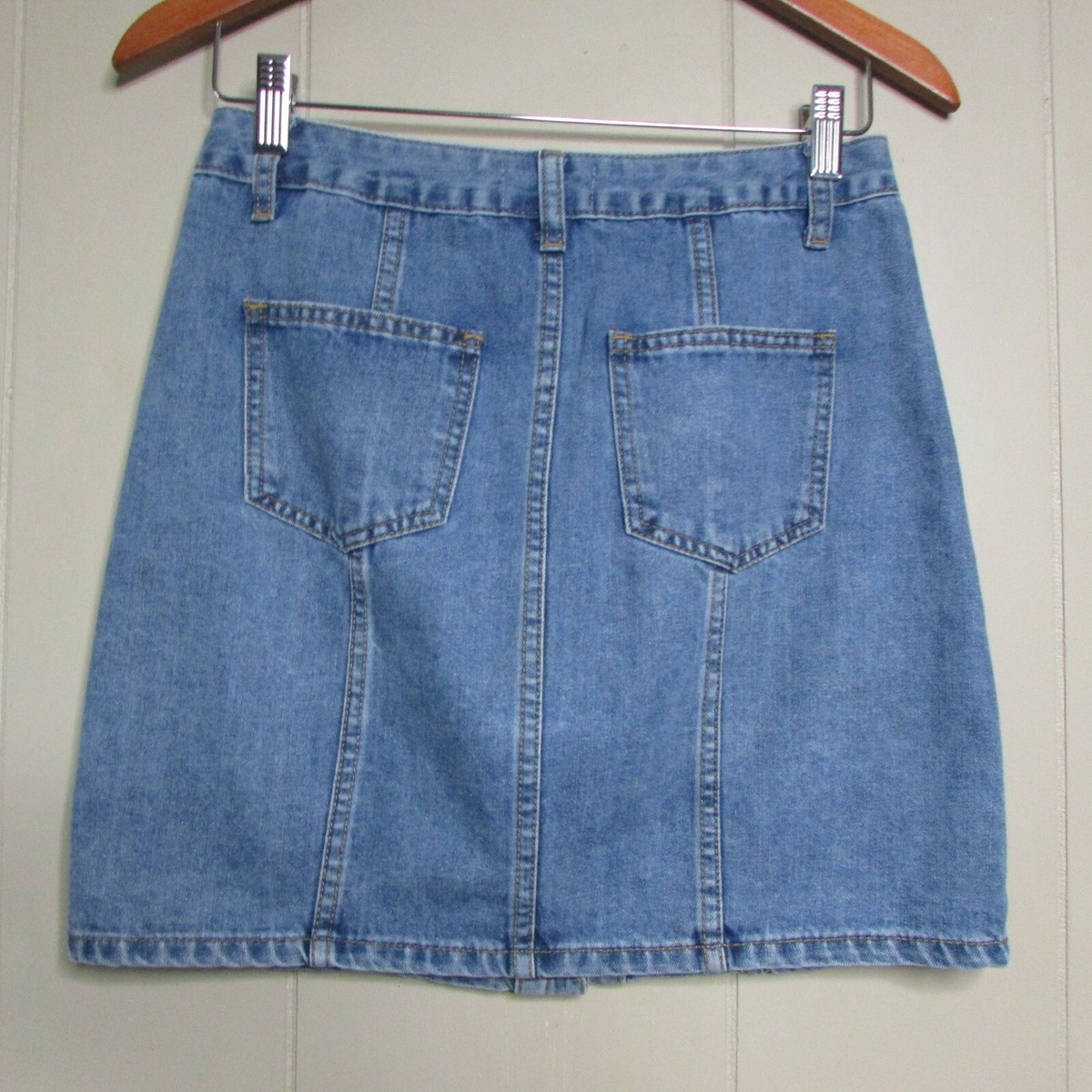 Blu Pepper Denim Skirt S Button Up Floral Embroidery | eBay