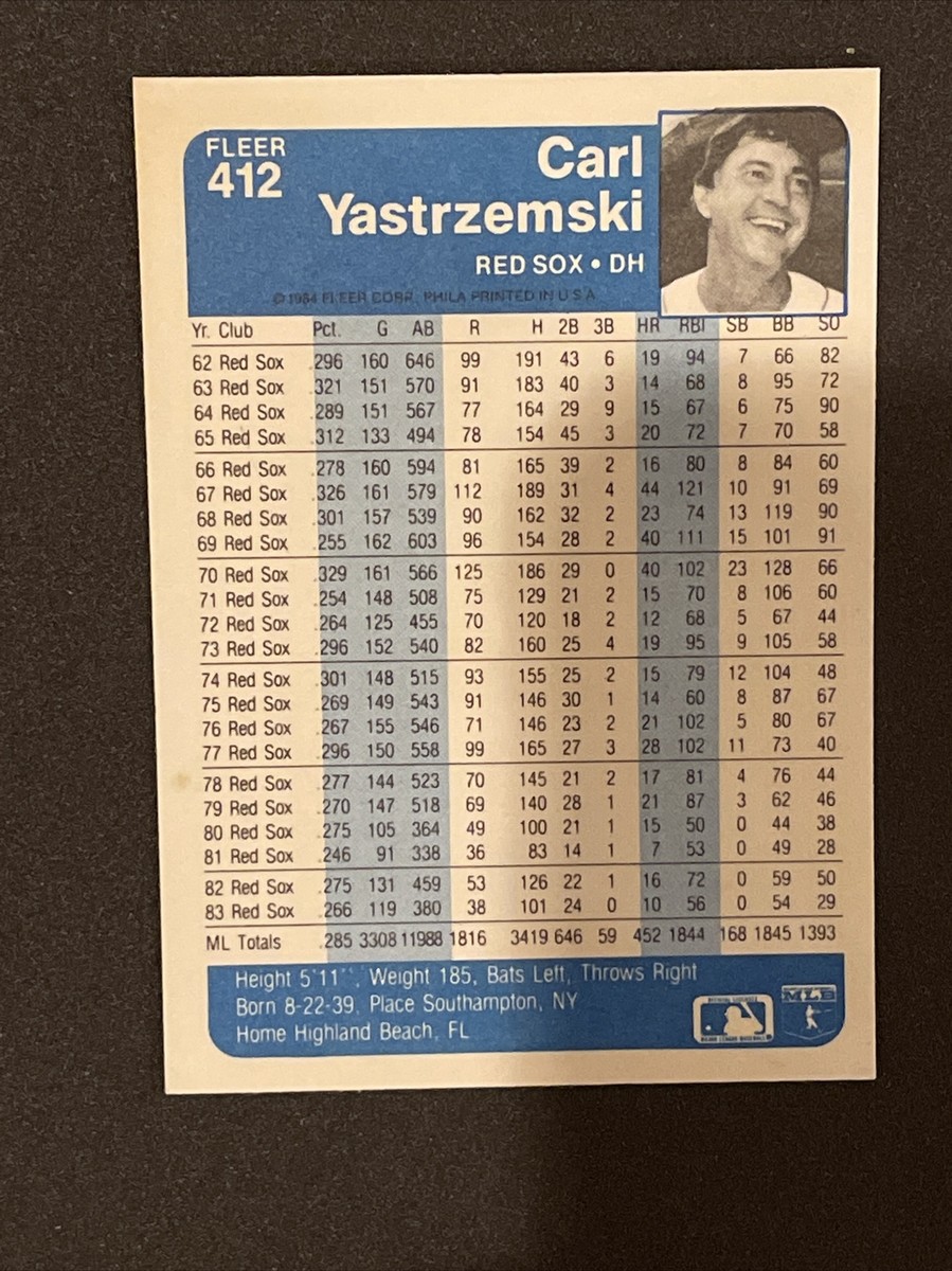 1984 Fleer Baseball Card #412 Carl Yastrzemski Boston Red Sox | eBay