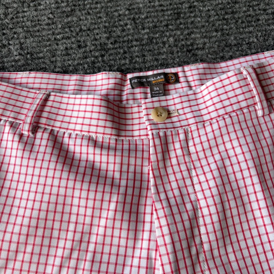 Pantalones Cortos Peter Millar Para Hombre 34 Rojo Blanco Chino Rendimiento Golf Informal 9" Foto 3 de 4