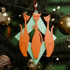 Retro Atomic Space Cats Christmas Tree Ornament Mid Century Modern MCM Decor