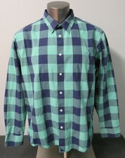Mens UntuckIT Long Sleeve Button Front Shirt Size 2XL Blue Green Checker Board
