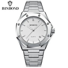 BINBOND Montre Homme Quartz Acier Inox Étanche 5Bar Date Lumineuse