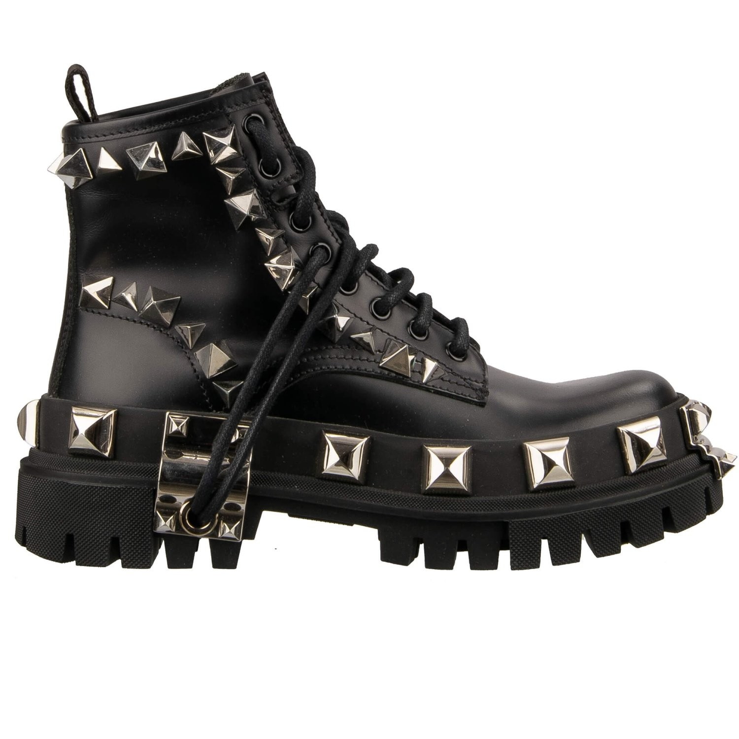 DOLCE & GABBANA Studded Leather Combat Biker Boots Black 37.5 US 7.5 UK 4.5