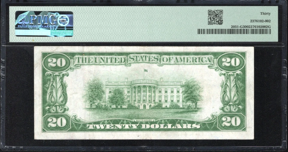 1928-A $20 CHICAGO "REDEEMABLE IN GOLD" FRN NUMERICAL PMG 30 Fr 2051-G 60447 - Image 2 of 2