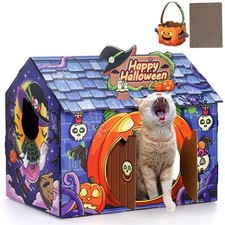 Soulchen Halloween Cat Cardboard House with Scratcher Skull Purple Haunted Ho...