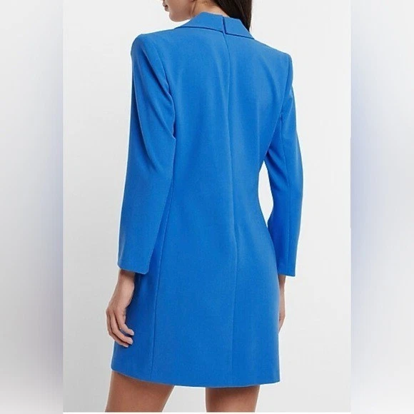 Blazer Express Azul Doble Pecho Acolchado Hombro Mini Blazer Vestido Talla XS Foto 2 de 4