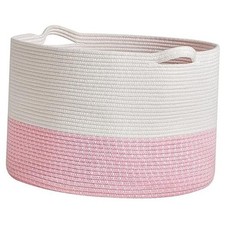 Extra Large Cotton Rope Basket 22" x 14" Toy Basket White  Pink