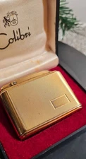 Rare Working Colibri Monogas AUTOFLINT Lighter GOLD PLATED & BOX VGC See Video