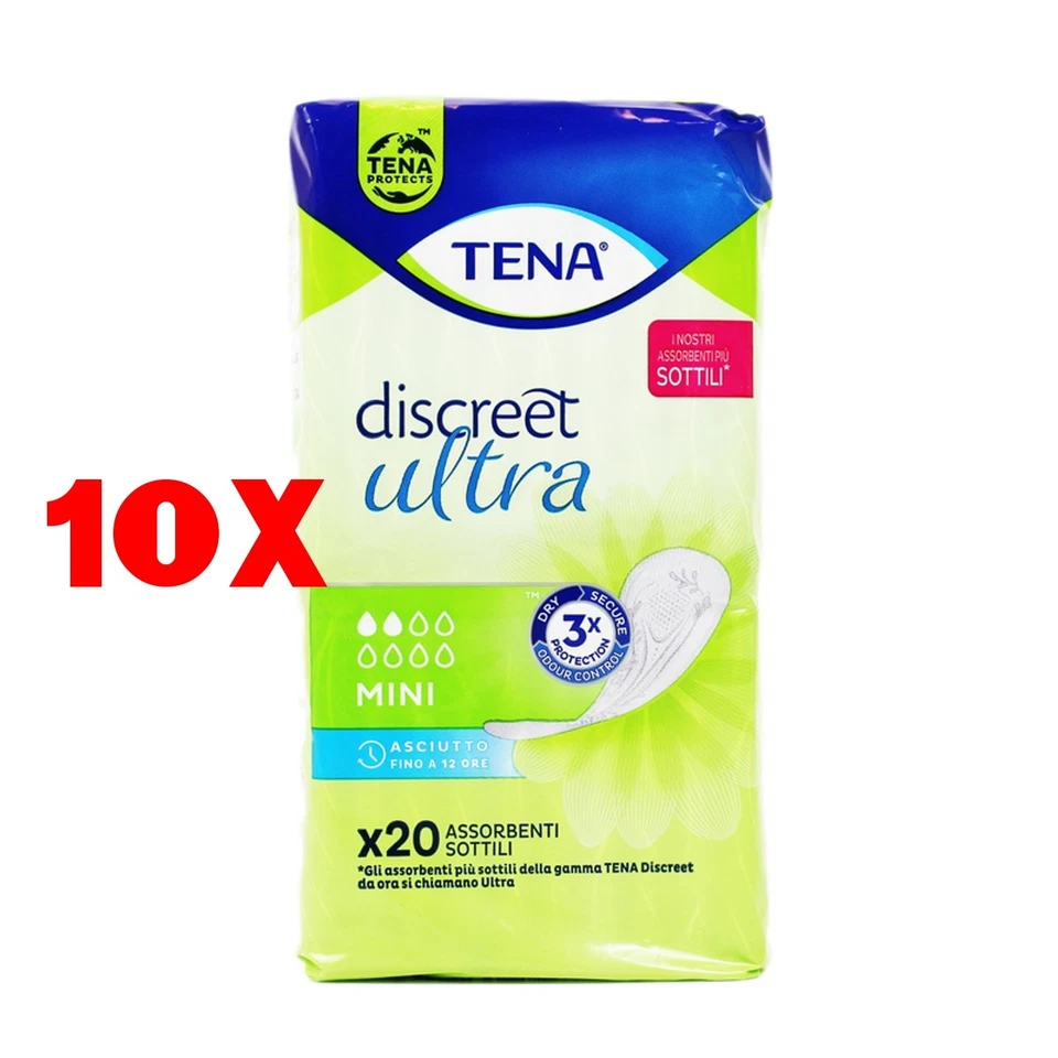 10 X Tena Discreet Ultra Mini 20 Pz Assorbenti Sottili Dispositivo Medico Ce Cl - Imagen 1 de 1