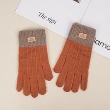 Women Men Warm Winter Screen Gloves Stretch Knit Mittens Wool Full Finger Orange