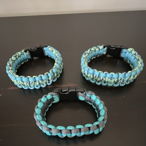Lot of 3 Adjustable 550 Nylon Paracord Bracelets Blue/Green/Black Buckles