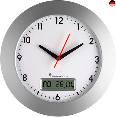 Analoge Funkwanduhr, 98.1092, Digitale Datumsanzeige und Wochentag, gut ablesbar