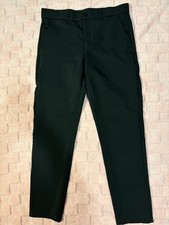 Plaid Plain Skinny Fit Stretch Casual Pants Black Chinon Polyester Men