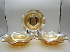 Jeanette Glass Iris and Herringbone Marigold Carnival Iridescent 9.5" Bowls  USA