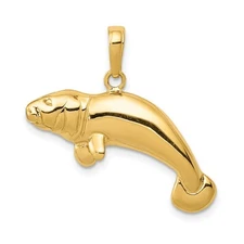 14k Yellow Gold Solid Polished Manatee Pendant
